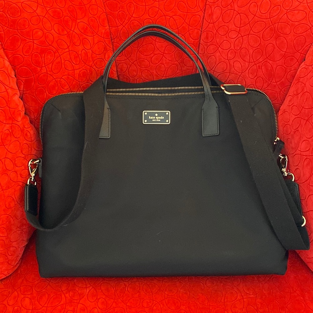 Kate Spade Black laptop briefcase with inside pockets, adjustable strap